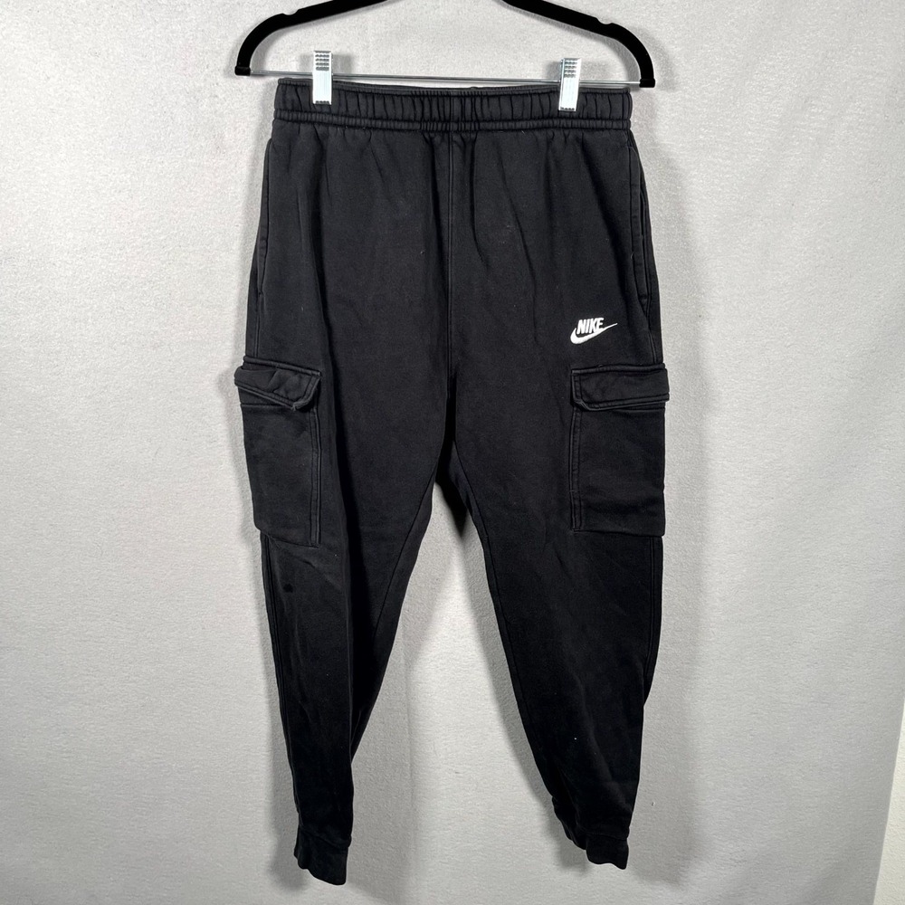 Nike Sweatpants Mens Small Black Fleece Lined Fleece Swoosh Logo Tapered Leg